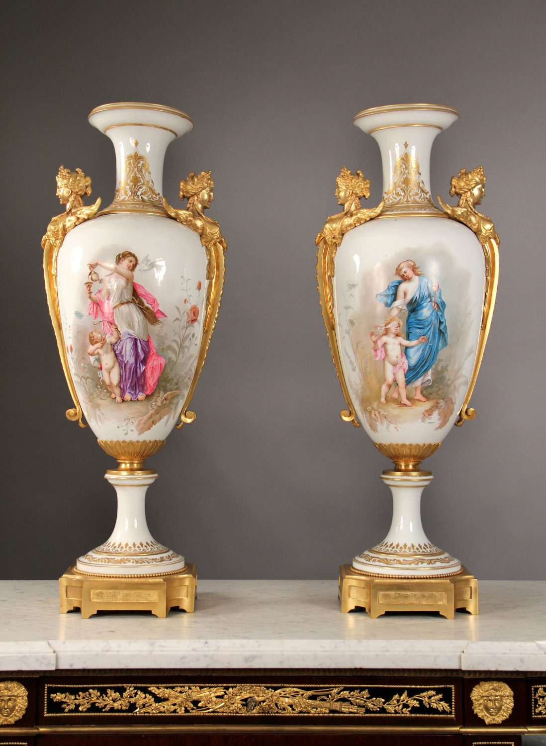 A Very Rare Pair of Late 19th Century Gilt Bronze Mounted White Sèvres