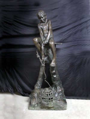 An Exceptional Early 20th Century Life Size Italian Bronze Sculpture of a Child Fisher By Raffaele Marino