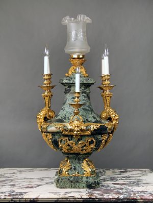 A Beautiful Late 19th Century Gilt Bronze Mounted Seven Light Marble Girondale