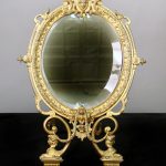 Oval Beveled Swiveling 19th Century Gilt Bronze Empire Style Dressing Table Mirror