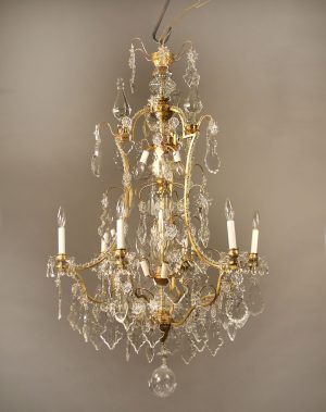 A Fine Late 19th Century Gilt Bronze and Crystal Twelve Light Chandelier