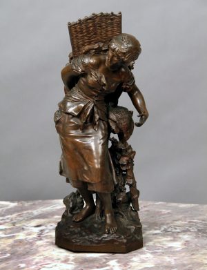 Late 19th Century Bronze Sculpture of a Woman in a Vineyard Carrying Grapes by Mathurin Moreau
