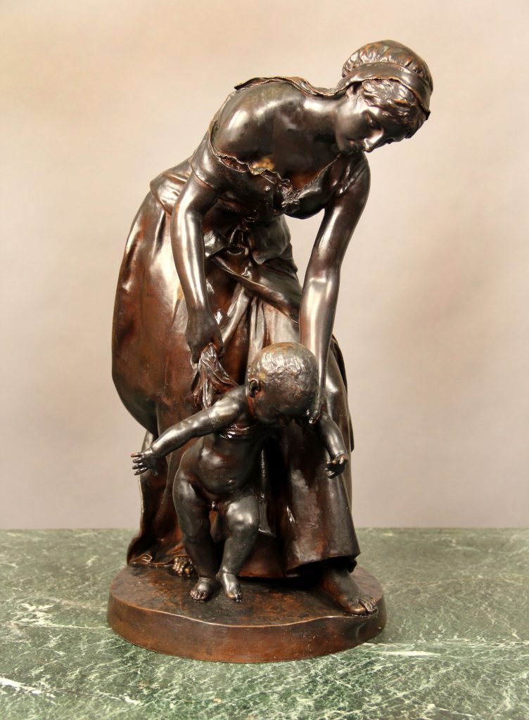 A Late 19th Century Bronze Sculpture of a Mother and Child Entitled "Les Premiers Pas" (First