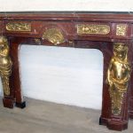 Very Fine & Palatial Late 19th Century Antique French Fireplace for Sale in NYC- Gilt Bronze Mounted Rouge Royal Marble Fireplace