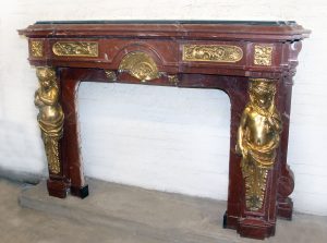 Very Fine & Palatial Late 19th Century Antique French Fireplace for Sale in NYC- Gilt Bronze Mounted Rouge Royal Marble Fireplace
