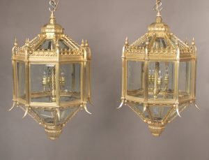 A Fine Pair of Late 19th Century Gilt Bronze Five Light Lanterns