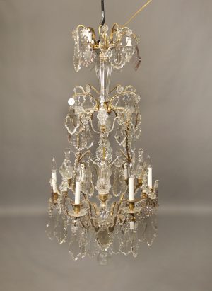 An Elegant Late 19th Century Gilt Bronze and Baccarat Crystal Fifteen Light Chandelier