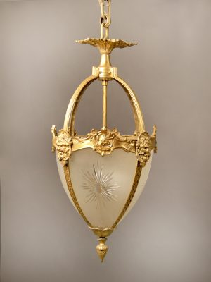 A Late 19th/Early 20th Century French Bronze and Etched Frosted Glass Hall Lantern