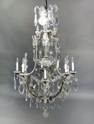 A Fine Late 19th Century Silvered Bronze and Baccarat Crystal Twelve Light Chandelier