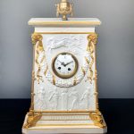 Late 19th Century Gilt Bronze Mounted Parcel-Gilt and Biscuit Porcelain Mantle Clock with Apollo