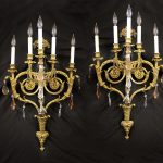 Gilt bronze and French crystal 5 light sconces