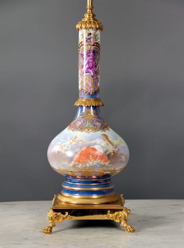 Beautiful Late 19th Century French Antique - Gilt Bronze Mounted Sevres Style Porcelain Lamp