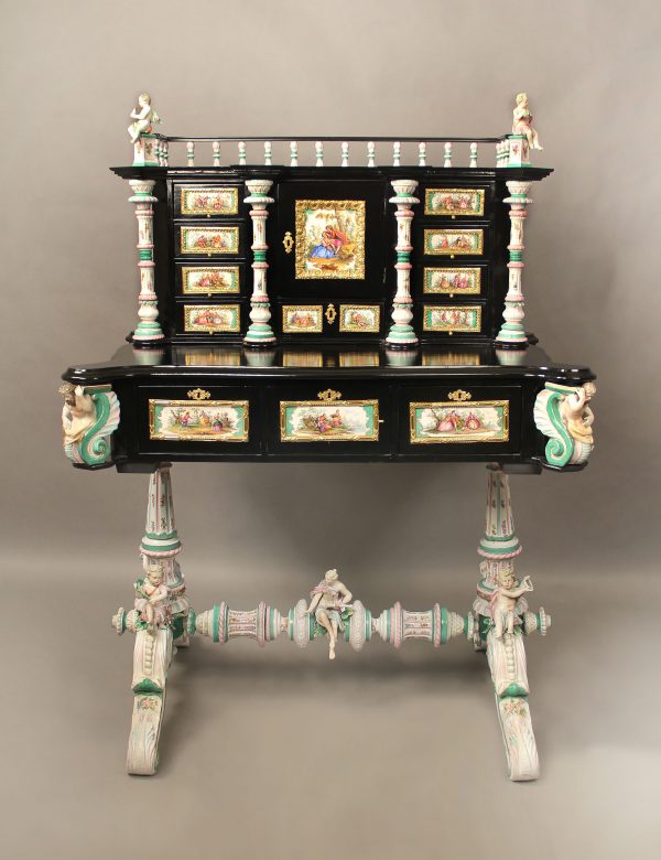 Late 19th Century Gilt Bronze Mounted German K.P.M. Porcelain Desk with Painted Porcelain Plaques