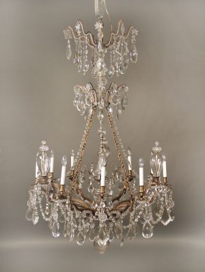 An Exceptional Late 19th Century Bronze and Crystal Ten Light Chandelier