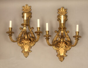 A Fine Pair of Late 19th Century Gilt Bronze Three Light Sconces