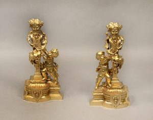 An Interesting Pair of Late 19th Century Gilt Bronze Chenets