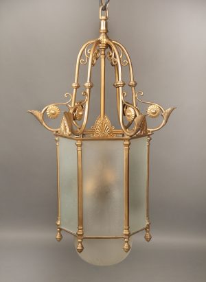 An Early 20th Century Gilt Bronze and Etched Glass Lantern