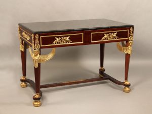French Late 19th Gilt Bronze Mounted Mahogany Center Table in the Empire Revival Style
