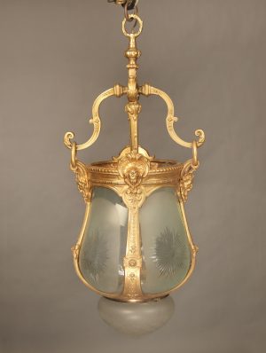A Late 19th Century Gilt Bronze and Cut Glass Hall Lantern