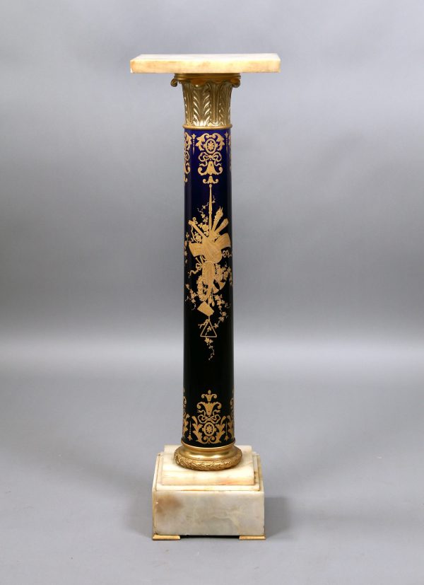 Gilt bronze mounted onyx and serves style pedestal