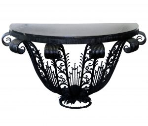 An Exceptional Early 20th Century Cast Iron Marble Top Art Deco Console