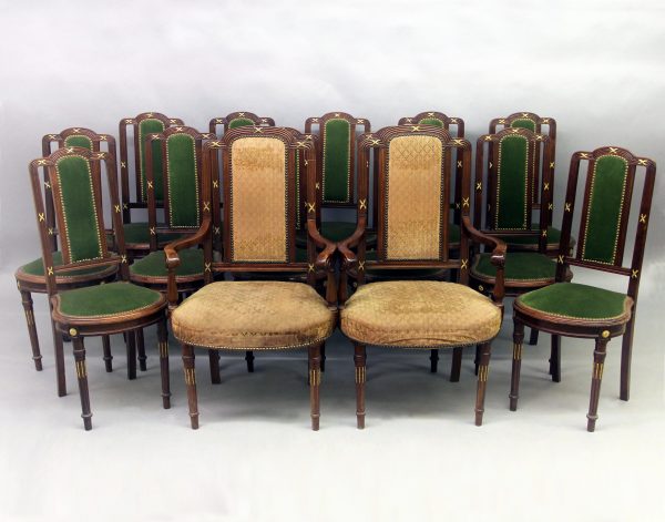 Set of Fourteen Late 19th Century French Antique - Gilt Bronze Mounted Transitional Style Dining Chairs