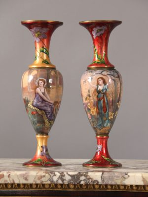 A Rare Pair of Late 19th Century French Enamel Vases