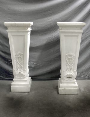 A Palatial Pair of Early 20th Century Carved White Marble Pedestals