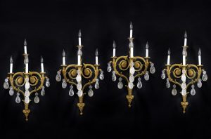 Impressive Set of Four Late 19th Century French Antique - Gilt Bronze & Rock Crystal Four Light Sconces