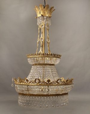 19th Century Gilt Bronze & Crystal Chandelier