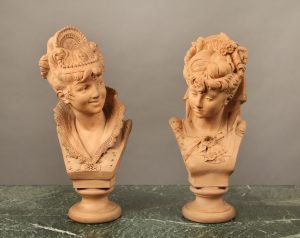 A Lovely Pair of Late 19th Century Terracotta Busts of Beautiful Girls by Adolphe Jean Lavergne