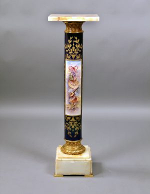 A Stunning Late 19th Century Gilt Bronze Mounted Onyx and Sèvres Style Pedestal
