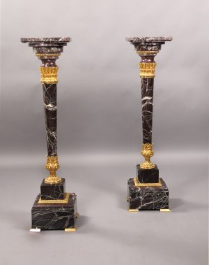 A Nice Pair of Late 19th Century Gilt Bronze Mounted Marble Pedestals