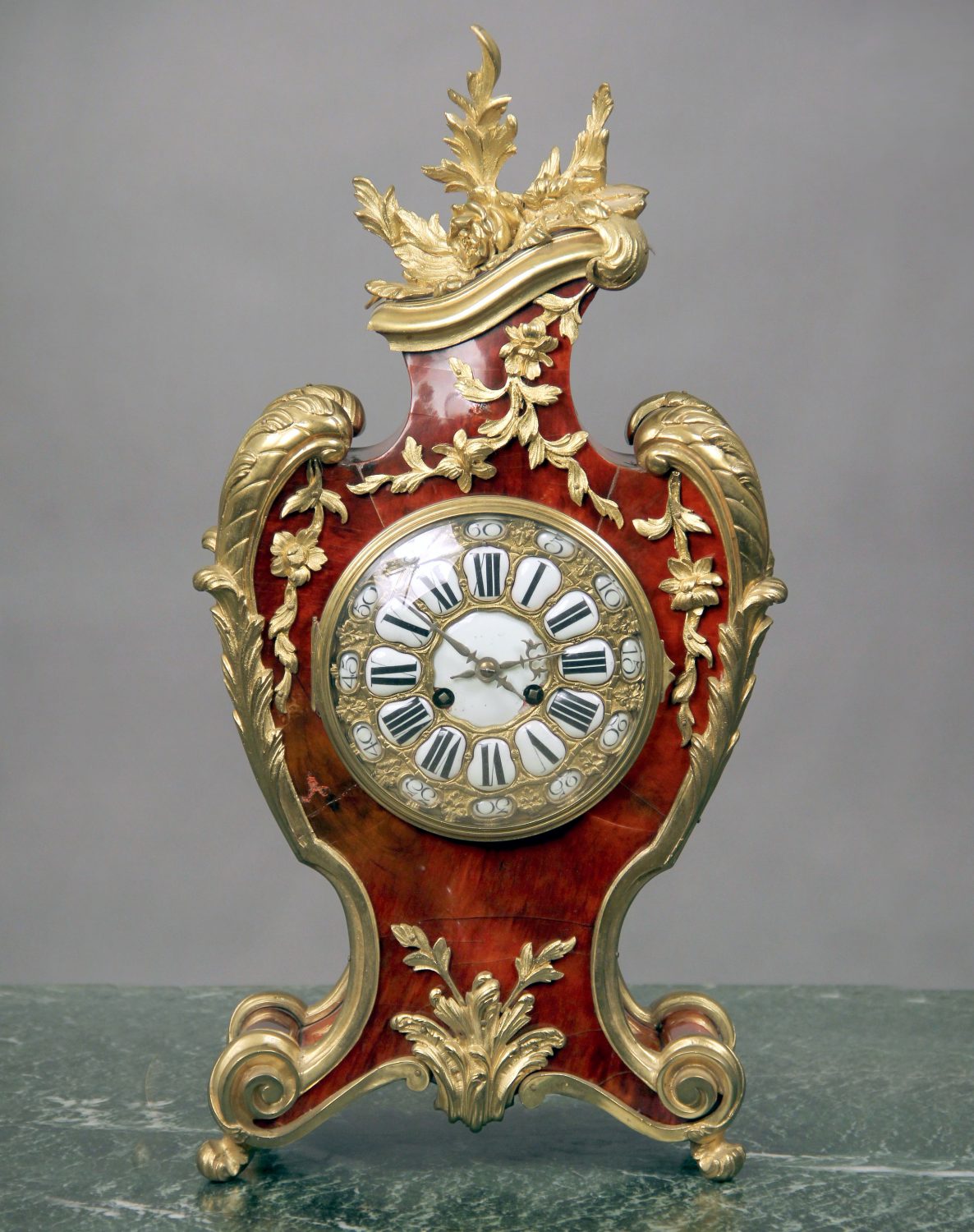 Bronze and red tortoiseshell mantle clock