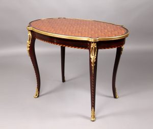 Late 19th Century Louis XV Style Gilt Bronze Mounted Parquetry Top Center Table