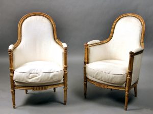 A Beautiful Pair of Late 19th Century Louis XVI Style Giltwood Bergeres