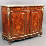 19th Century Gilt Bronze Mounted Inlaid Marquetry Cabinet with Marble Top