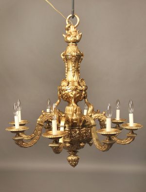 A Wonderful Late 19th Century Gilt Bronze Eight Light Chandelier