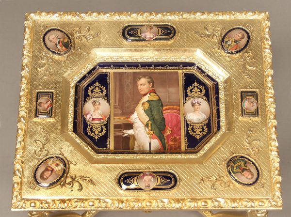 19th Century Antique Vienna Porcelain Plaque Top Table Showing Emperor Napoleon Flanked by his Wives