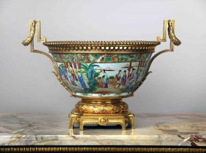 A Fine Late 19th Century Gilt Bronze Mounted Canton Famille Rose Centerpiece