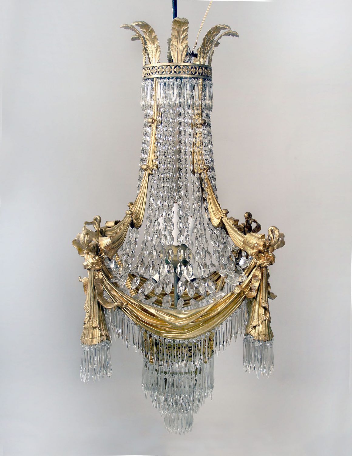 19th Century Gilt Bronze and Drop Crystal 15 Light Chandelier