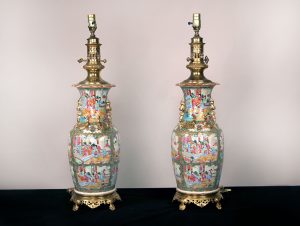 A Very Fine Pair of Late 19th Century French Gilt Bronze Mounted Chinese Canton Porcelain Lamps