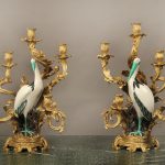 Lovely & Impressive Pair of Continental Gilt Bronze Mounted Porcelain Five Light Candelabra