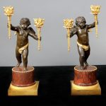 Pair of Late 19th Century French Antique - Gilt & Patinated Bronze Two Light Candelabra
