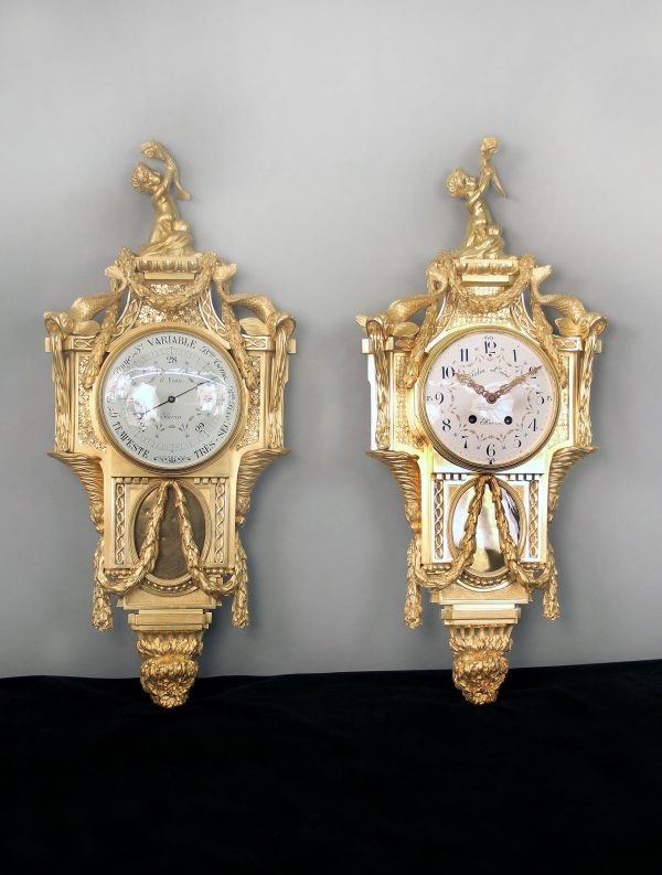 Exceptional Late 19th Century French Antique - Gilt Bronze Cartel Clock & Companion Barometer by Henry Vian After Jean Charles Delafosse