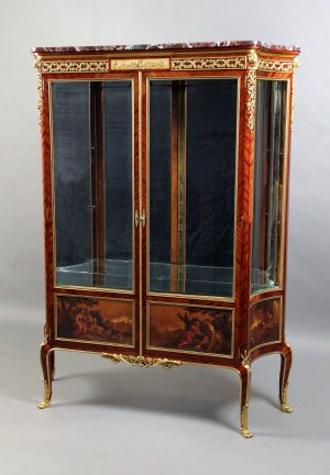 A Wonderful Late 19th Century Louis XV Style Gilt Bronze Mounted Two Door Vernis Martin Vitrine
