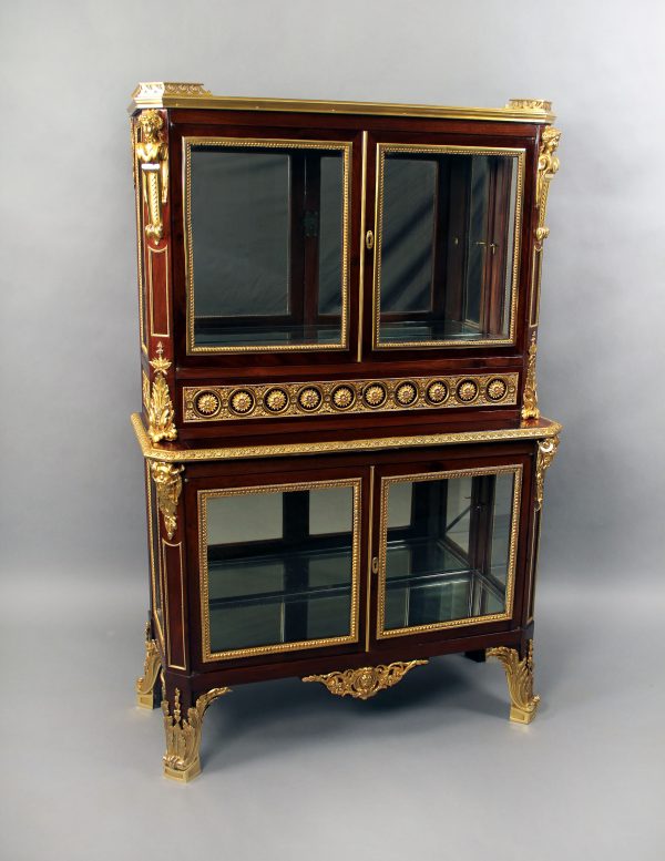 Antique Gilt Bronze Mounted Double Vitrine Cabinet By Henri Picard