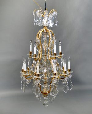 A Stunning Late 19th Century Gilt Bronze and Baccarat Crystal Fifteen Light Chandelier