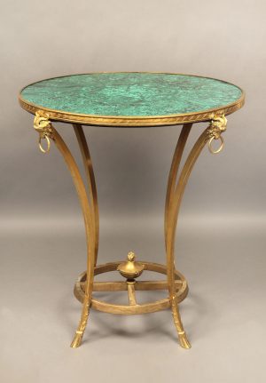 A Late 19th Century Gilt Bronze and Gilt Wood Mounted Empire Style Antique Malachite Lamp Table
