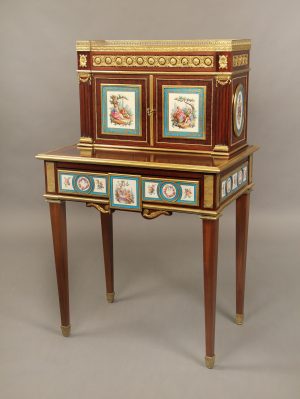 A Wonderful Late 19th Century Louis XVI Style Gilt Bronze and Sèvres Style Porcelain Plaque Bonheur Du Jour